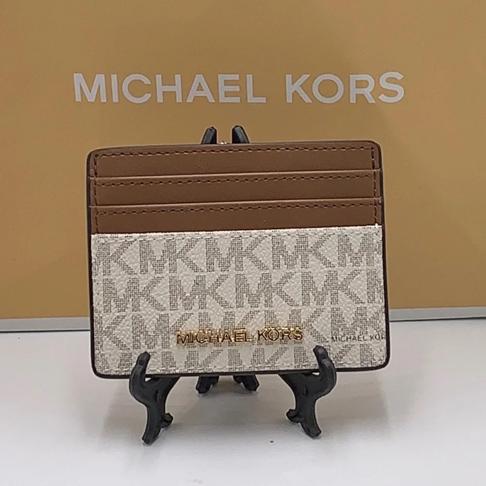 MICHAEL KORS Leather Large Card Holder Case Wallet Vanilla signature col…